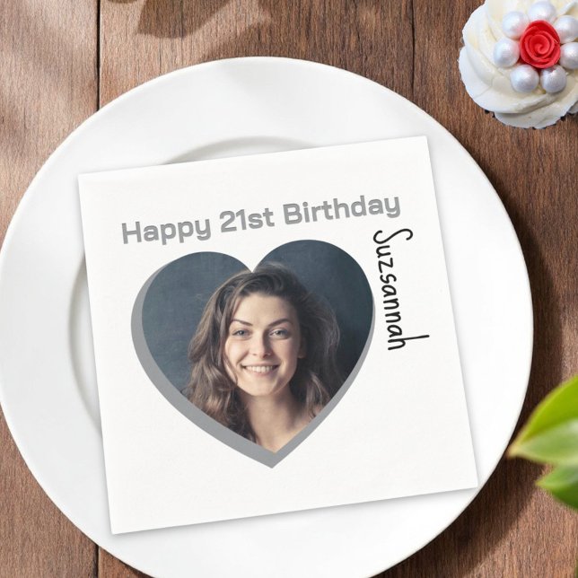 Servilleta De Papel Personalizado Foto 21ª plantilla de Fiesta Feliz C (custom photo and text 4.75"l x 4.75"w (folded), 3 ply paper napkin)