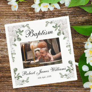 Servilleta De Papel Personalizado Foto Flores Blancas Cristiando Bauti
