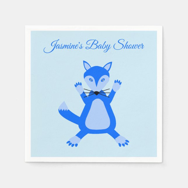 Servilleta De Papel Personalizado Fox de Cute Blue Baby Boy (Anverso)