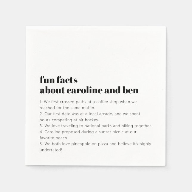 Servilleta De Papel Personalizado Fun Facts Brien Groom Boda Black Whi (Anverso)