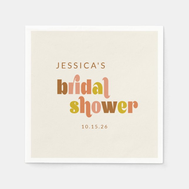 Servilleta De Papel Personalizado Fun Retro Groovy Warm Boho Bridal Sh (Anverso)