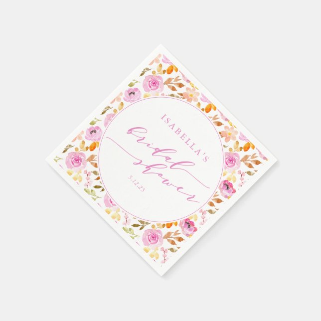 Servilleta De Papel Personalizado Girona rosa acuarela Floral Bridal S (Borde)