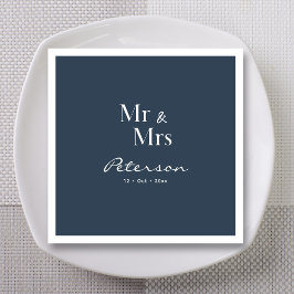 Servilleta De Papel Personalizado Hand-Lettered Navy Blue Sr y Sra. Bo