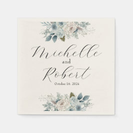 Servilleta De Papel Personalizado Ivory & Blue Floral Boda