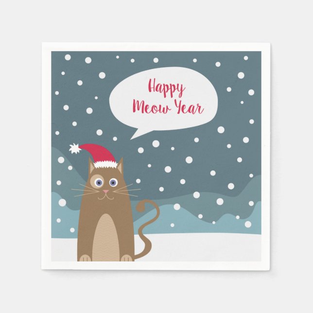 Servilleta De Papel Personalizado kitten, navidades santa hat cat (Anverso)