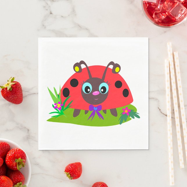 Servilleta De Papel Personalizado Ladybug Bow and Flowers (Subido por el creador)