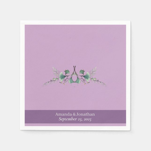 Servilleta De Papel Personalizado Lavender Greenery Boda Napkins (Anverso)