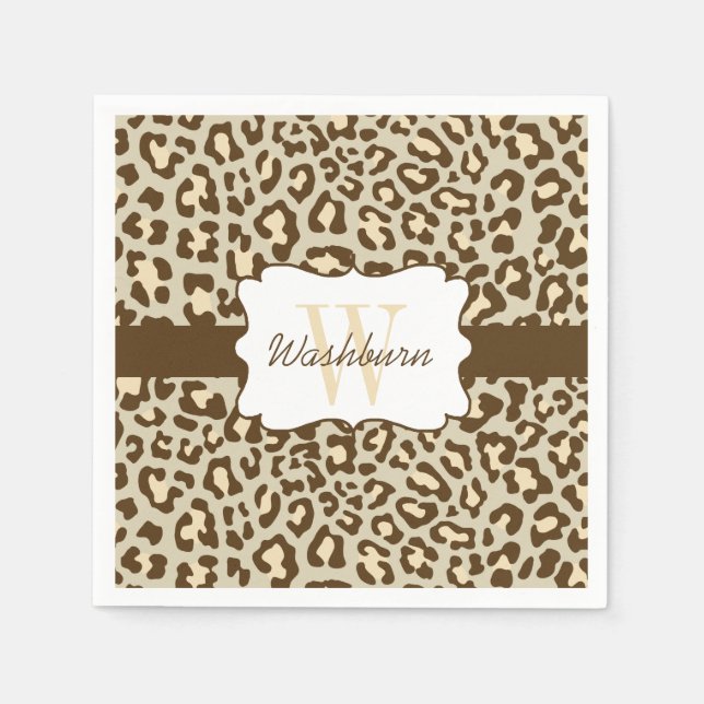 Servilleta De Papel Personalizado Leopard Brown Tan Peach Cocktail Nap (Anverso)