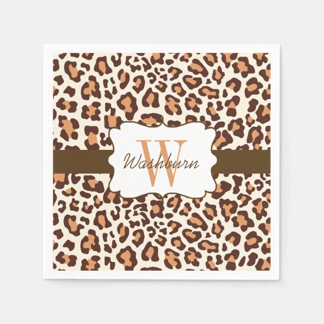 Servilleta De Papel Personalizado Leopardo Brown Tan Cream Cocktail Na (Anverso)