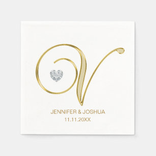 Servilleta De Papel Personalizado Letra monograma V Boda de corazón do
