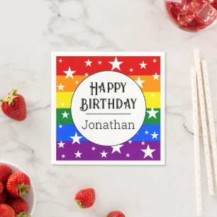 Servilleta De Papel Personalizado LGBTQ Rainbow Birday Party Name