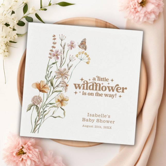 Servilleta De Papel Personalizado Little Wildflower Chica Baby Shower  (Custom Little Wildflower Girl Baby Shower Paper Napkins)
