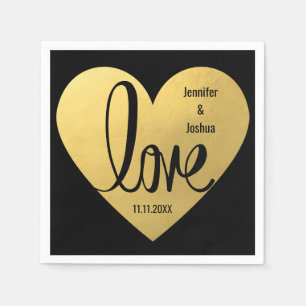 Servilleta De Papel Personalizado LOVE Black Gold Wedding Cocktail