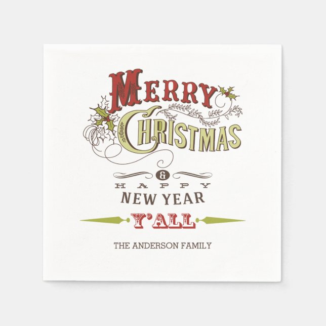 Servilleta De Papel Personalizado Merry Christmas Y'all Holiday Paper  (Anverso)