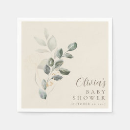 Servilleta De Papel Personalizado Minimalista Gold Greenery Baby Showe
