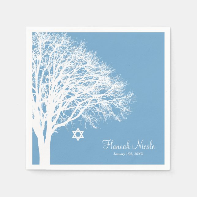 Servilleta De Papel Personalizado Mitzvah de Blue Bat Blue Oak Tree (Anverso)
