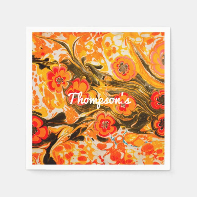 Servilleta De Papel Personalizado Mod Mid Century Naranja Flores Amari (Anverso)