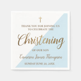 Servilleta De Papel Personalizado Moderno de oro azul Boy Christening