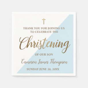 Servilleta De Papel Personalizado Moderno de oro azul Boy Christening