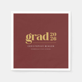 Servilleta De Papel Personalizado Moderno Rojo Dorado Graduación 2026