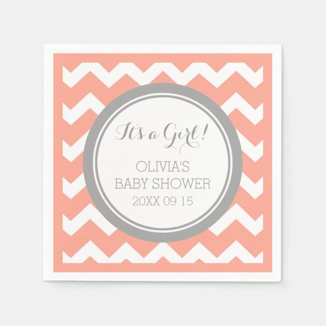 Servilleta De Papel Personalizado Monograma Baby Shower Coral Gray Nap (Anverso)