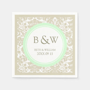 Servilleta De Papel Personalizado Monograma Boda Napkin Beige Mint Dam