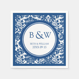Servilleta De Papel Personalizado Monograma Boda Napkin Blue Damask