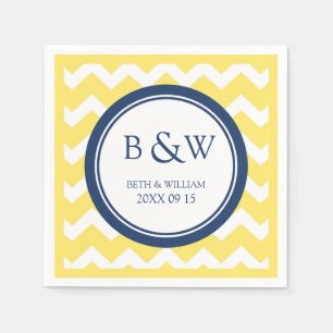 Servilleta De Papel Personalizado Monograma Boda Napkin Chevron azul a