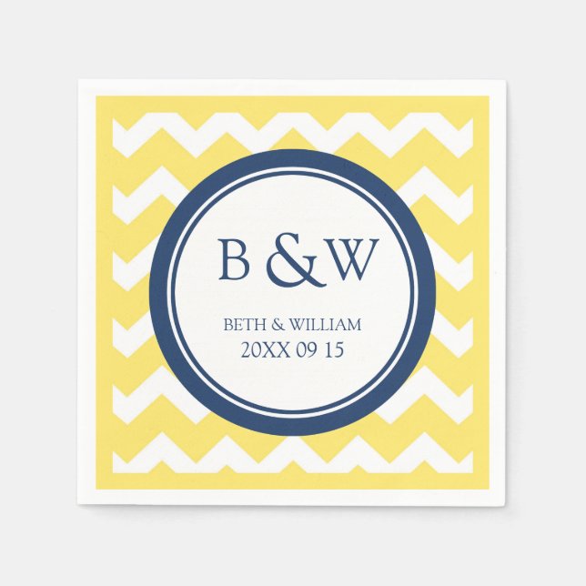 Servilleta De Papel Personalizado Monograma Boda Napkin Chevron azul a (Anverso)