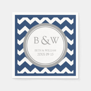Servilleta De Papel Personalizado Monograma Boda Napkin Chevron Gris A
