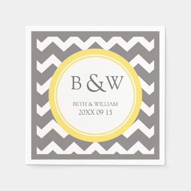 Servilleta De Papel Personalizado Monograma Boda Napkin Chevron gris a (Anverso)