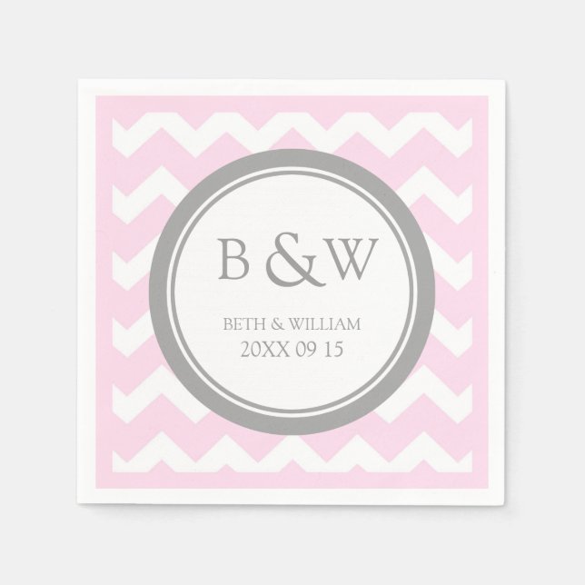 Servilleta De Papel Personalizado Monograma Boda Napkin Chevron Gris R (Anverso)