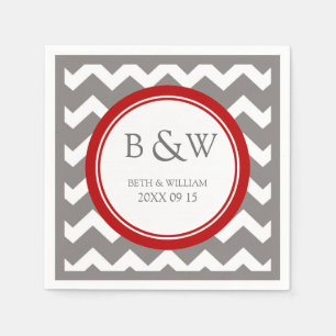Servilleta De Papel Personalizado Monograma Boda Napkin Chevron Gris R