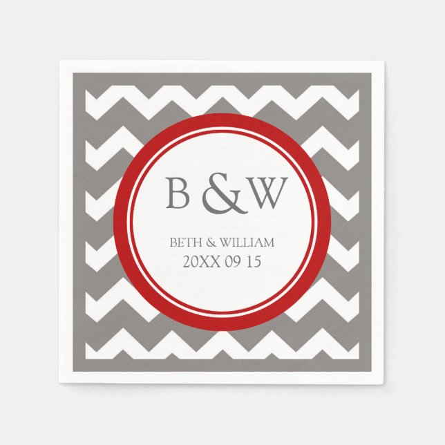 Servilleta De Papel Personalizado Monograma Boda Napkin Chevron Gris R (Anverso)