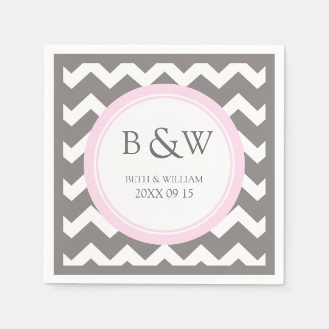 Servilleta De Papel Personalizado Monograma Boda Napkin Chevron Gris R (Anverso)