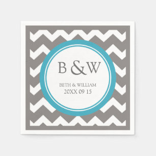 Servilleta De Papel Personalizado Monograma Boda Napkin Chevron Gris V