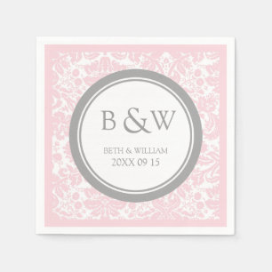 Servilleta De Papel Personalizado Monograma Boda Napkin Damasco rosa