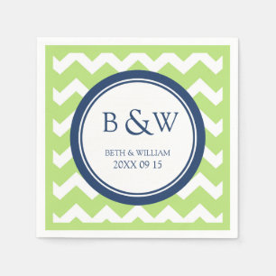 Servilleta De Papel Personalizado Monograma Boda Napkin Lime Blue Chev
