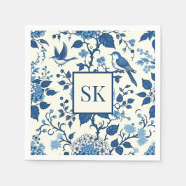 Servilleta De Papel Personalizado Monograma Chinoiserie Azul y Blanco