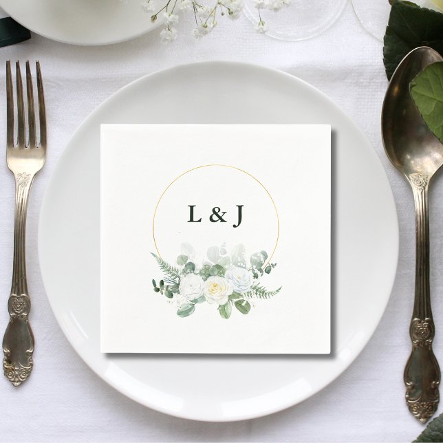 Servilleta De Papel Personalizado Monograma Greenery Gold Initials Bod (Subido por el creador)