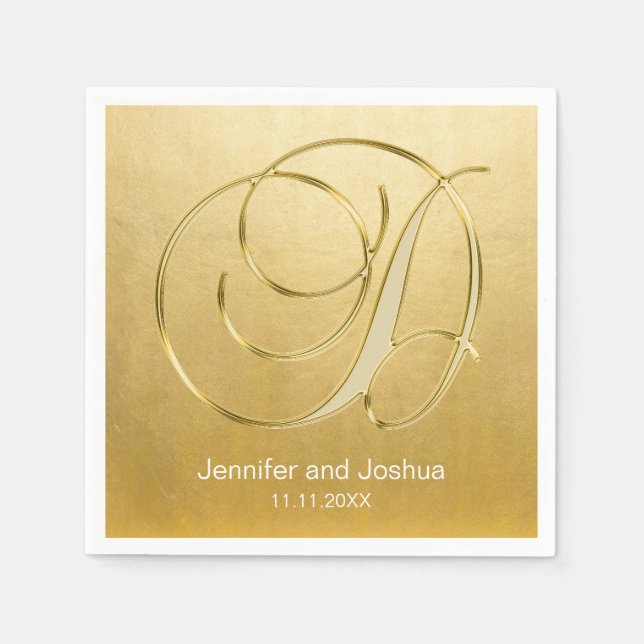 Servilleta De Papel Personalizado Monograma Letra D Relieve metalizado (Anverso)