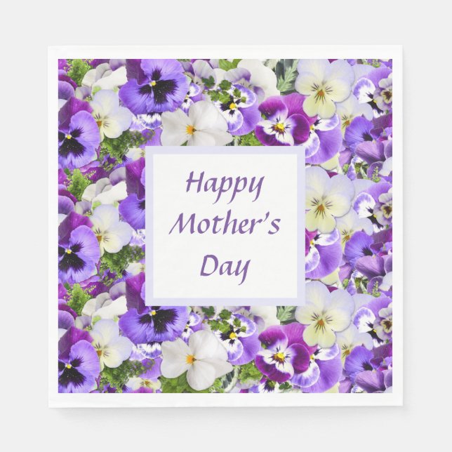 Servilleta De Papel Personalizado Morado Floral feliz Día de la Madre (Anverso)