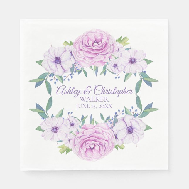 Servilleta De Papel Personalizado Morado Lilac Lavender Floral Boda bl (Anverso)