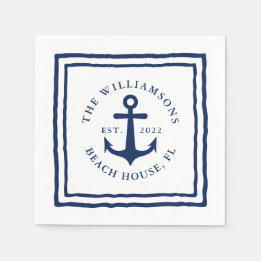Servilleta De Papel Personalizado náutico Nombre de familia Anclaje az