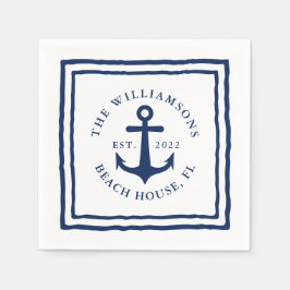 Servilleta De Papel Personalizado náutico Nombre de familia Anclaje az