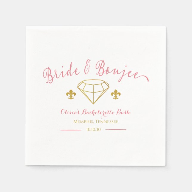 Servilleta De Papel Personalizado Novia Boujee Diamond Bachelorette (Anverso)