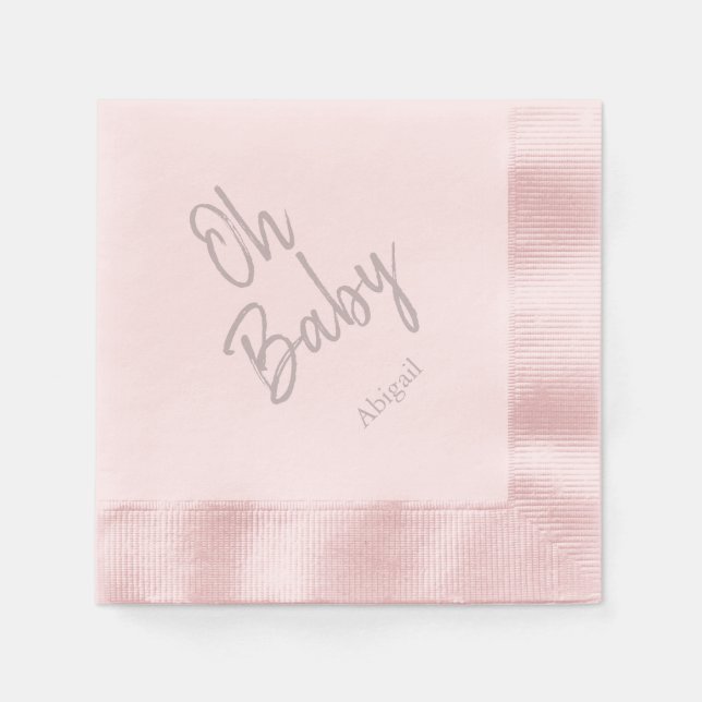 Servilleta De Papel Personalizado Oh Baby "Name" Pink Baby Shower (Anverso)