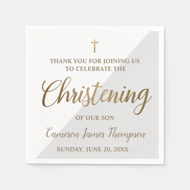 Servilleta De Papel Personalizado oro moderno Grey Boy Christening (Anverso)