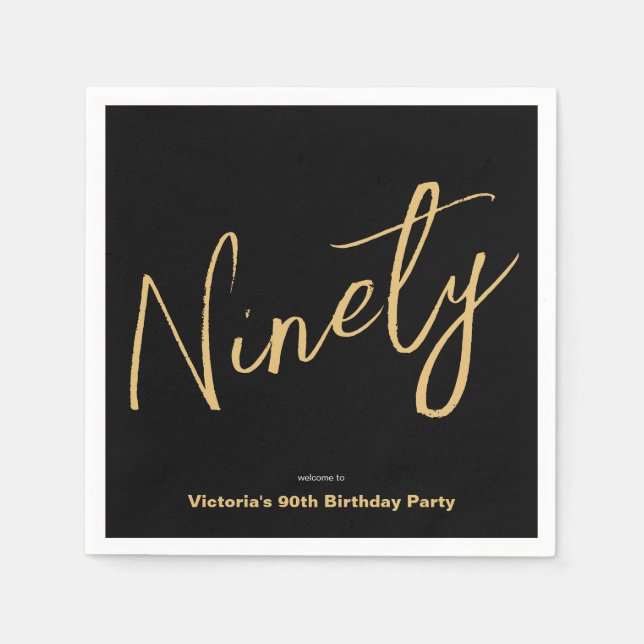 Servilleta De Papel Personalizado Oro Negro Mínimo Moderno 90 cumpleañ (Anverso)