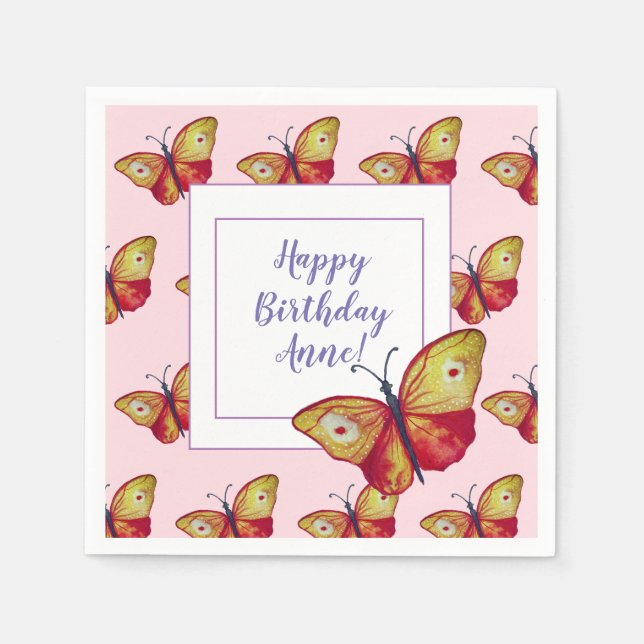 Servilleta De Papel Personalizado Papel de cumpleaños Napkins Mariposa (Anverso)